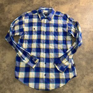 Patagonia Button Up Shirt Mens Medium Blue Yellow Plaid Organic Cotton 53837